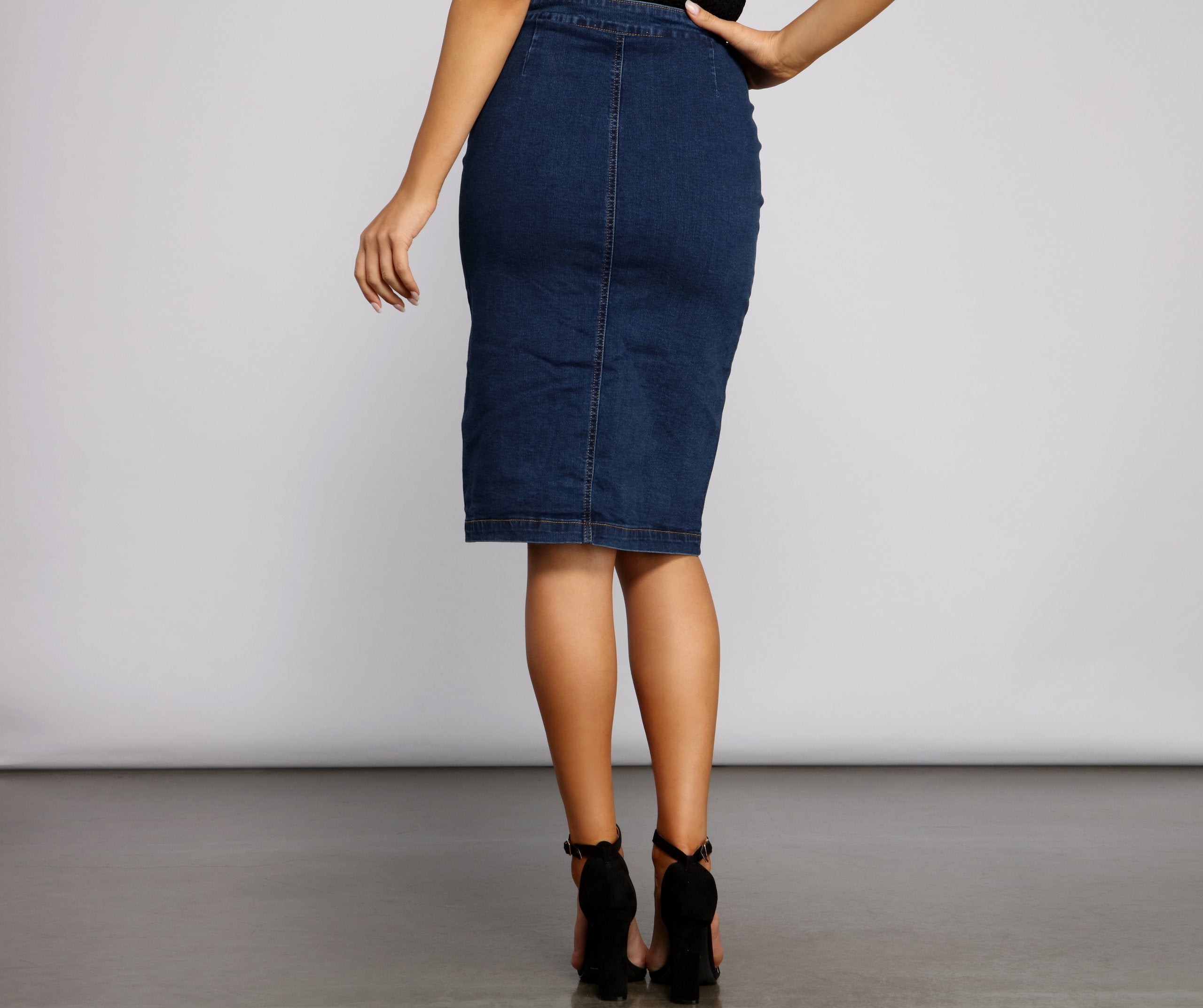 By Your Side Button Down Denim Skirt Sai Feel