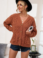 Cable Button Front Cardigan with Dual Pockets Sai Feel