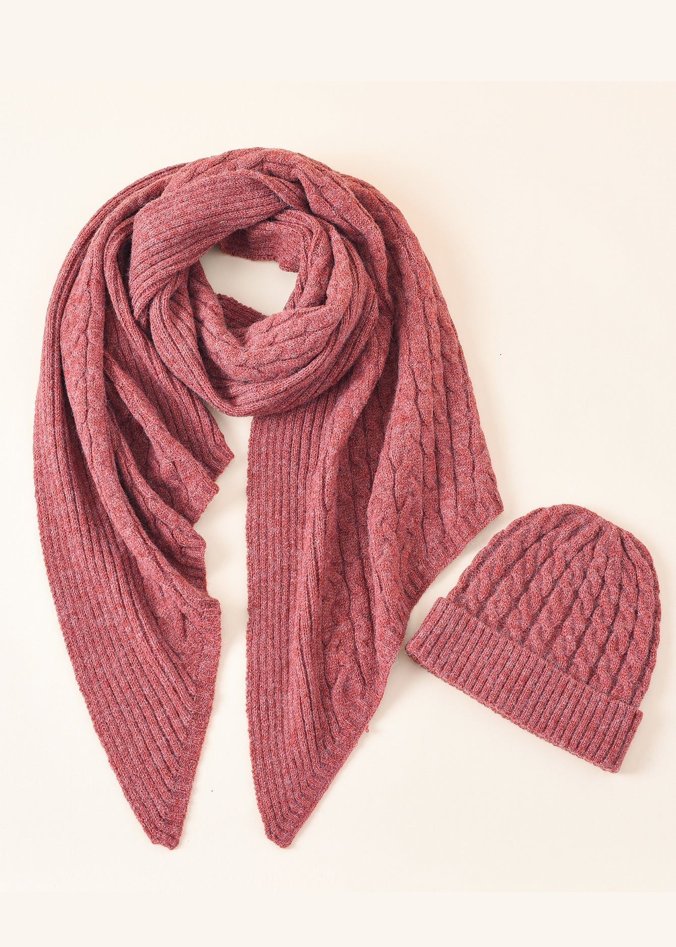 Cable Knit Scarf and Beanie Set Sai Feel