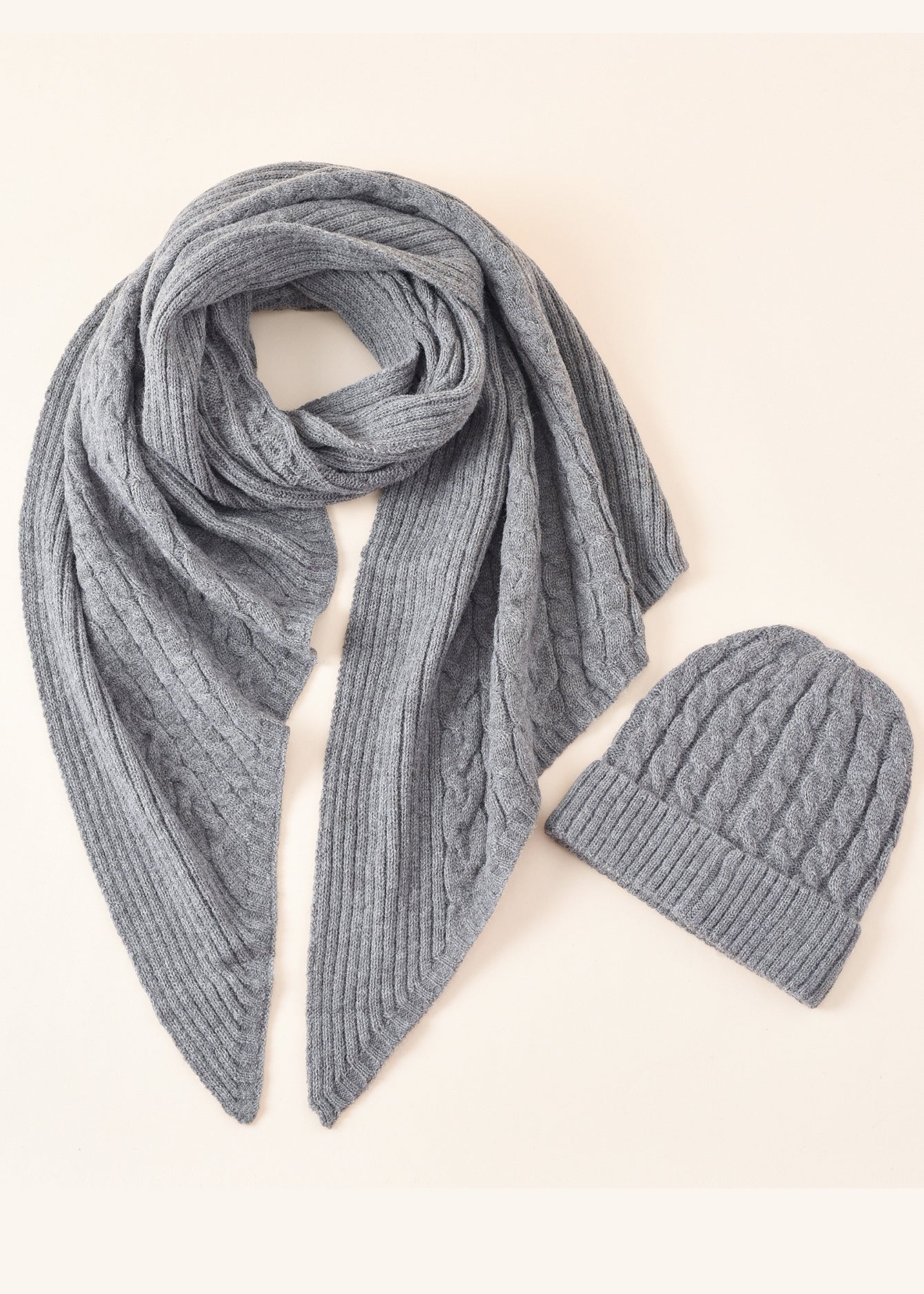 Cable Knit Scarf and Beanie Set Sai Feel