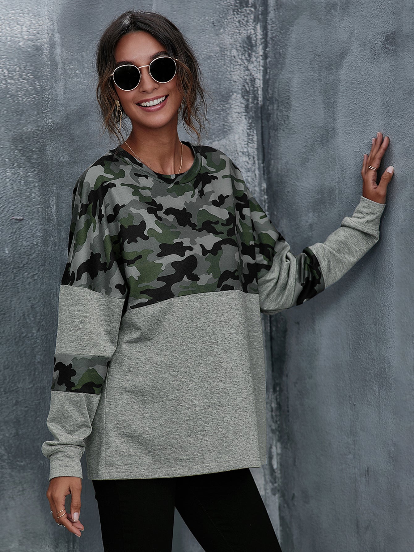 Camo Print Off Shoulder Pullover Sai Feel