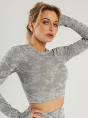 Camouflage Seamless Crop Sports Top with Thumb Hole Sai Feel