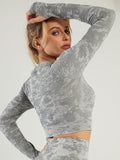 Camouflage Seamless Crop Sports Top with Thumb Hole Sai Feel