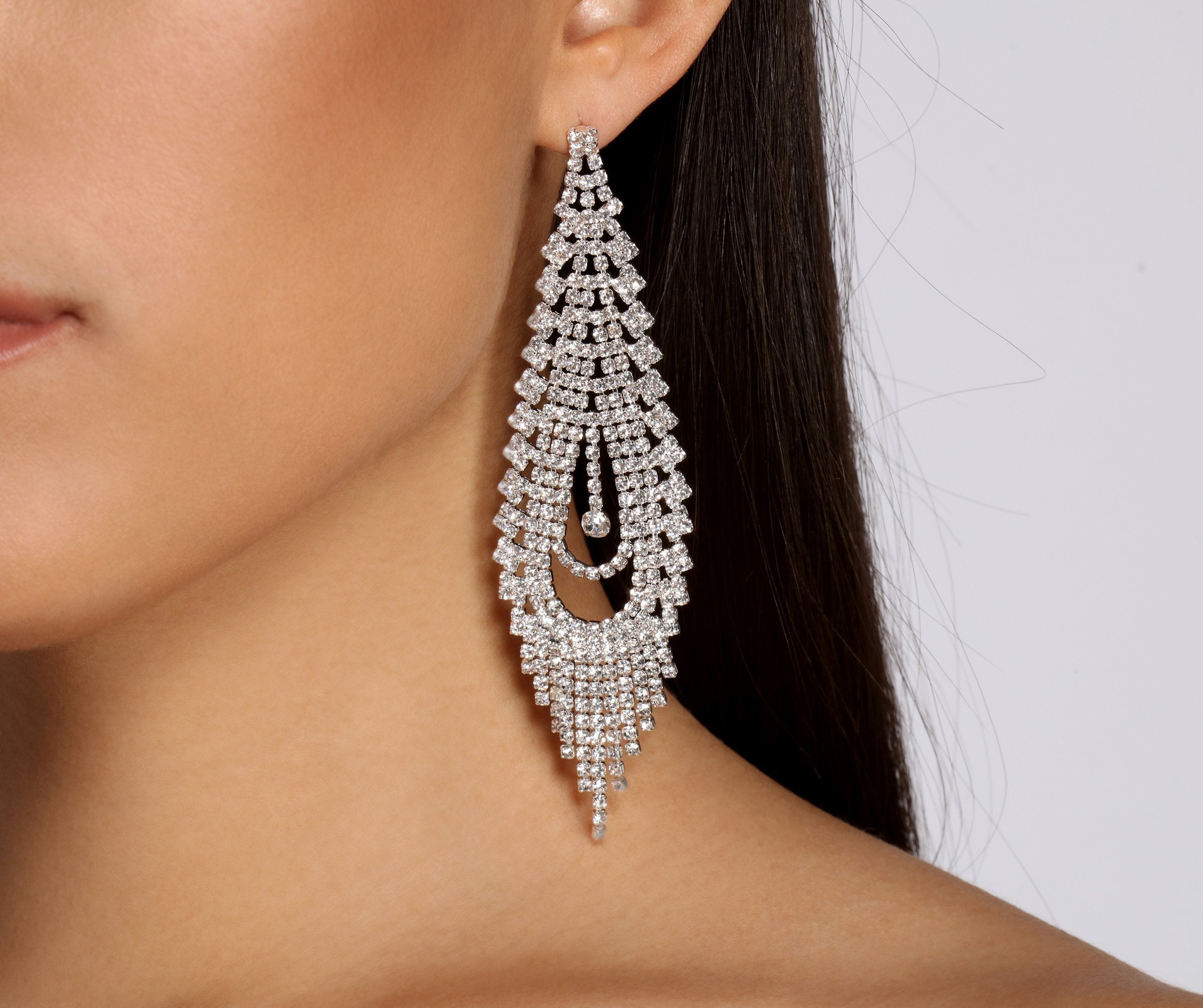 Captivate Them Rhinestone Teardrop Duster Earrings Sai Feel