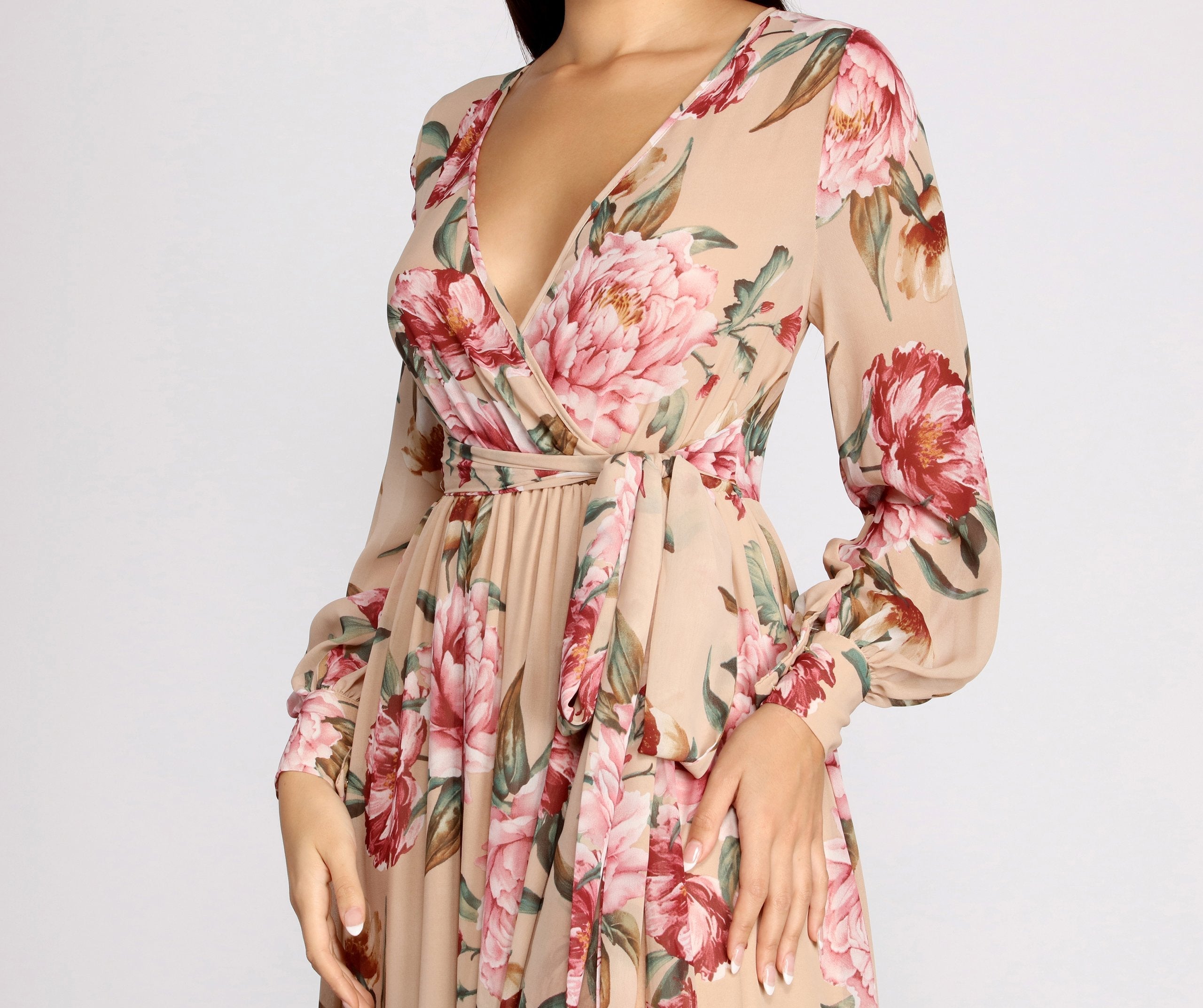 Caralisa Floral Chiffon High Slit Dress Sai Feel