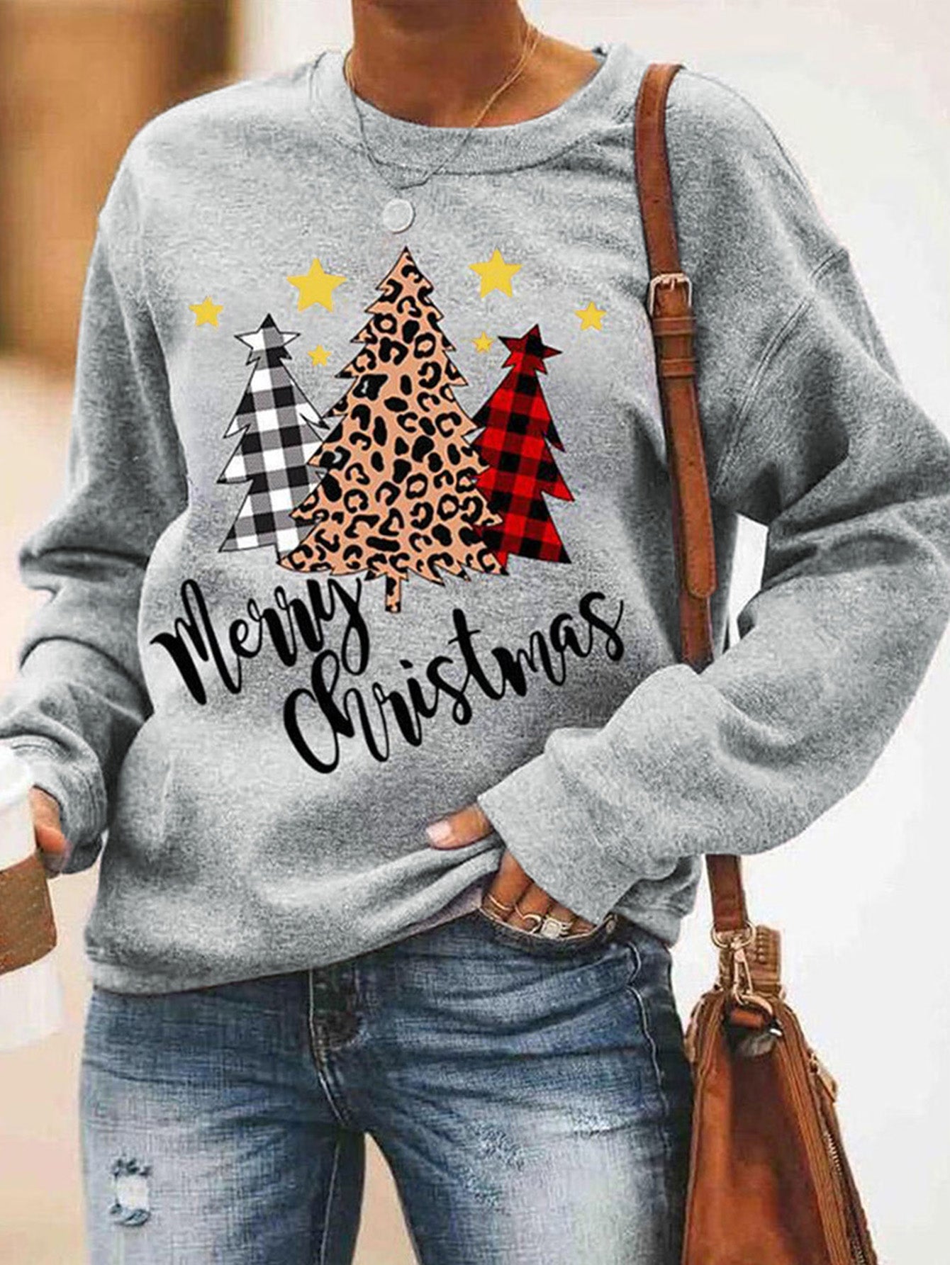 Cartoon Pattern Long Sleeve Crew Neck Top Sai Feel