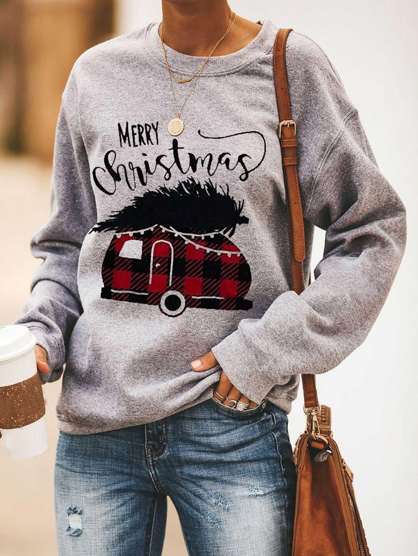 Cartoon Pattern Long Sleeve Crew Neck Top Sai Feel