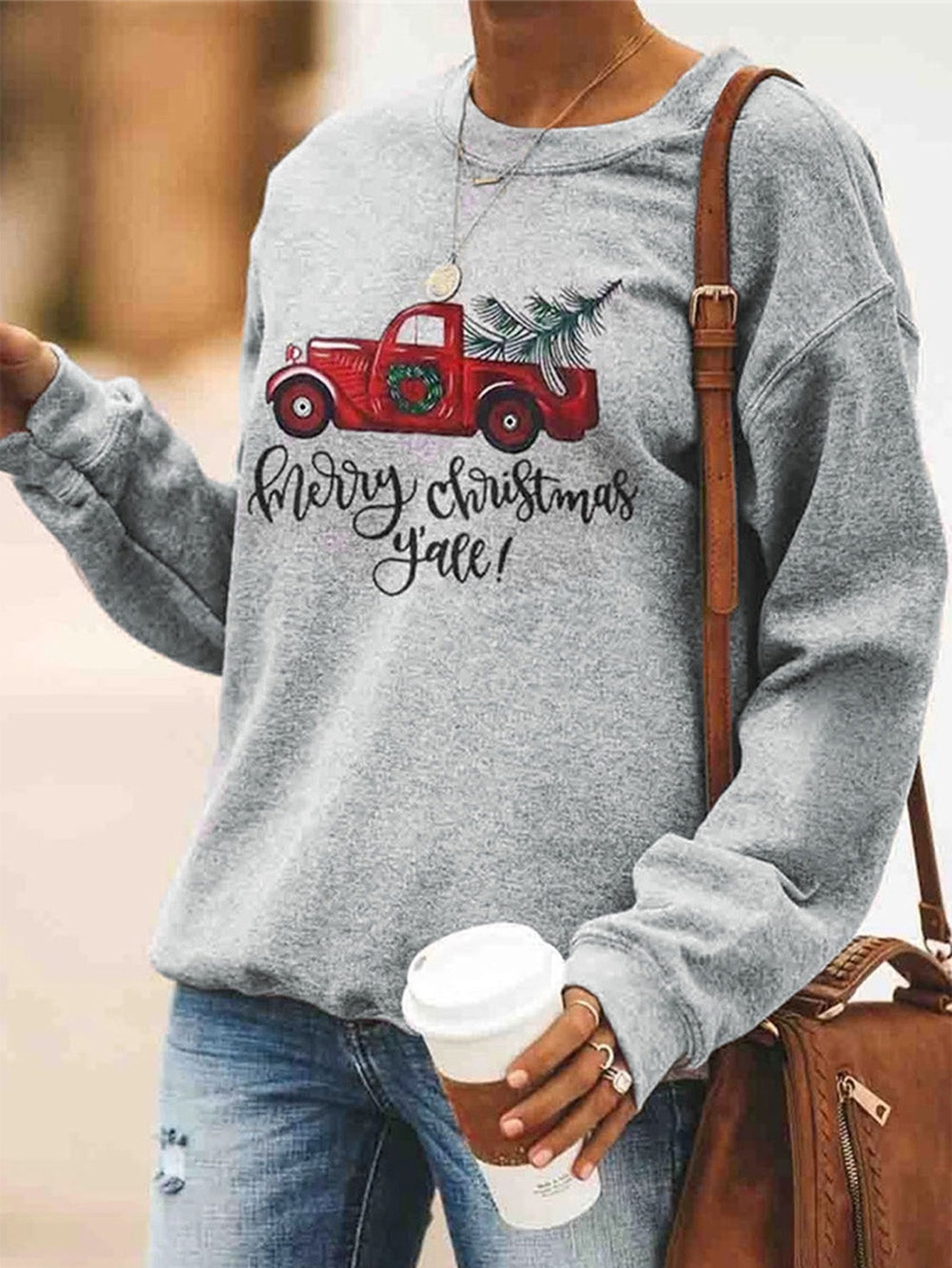 Cartoon Pattern Long Sleeve Crew Neck Top Sai Feel