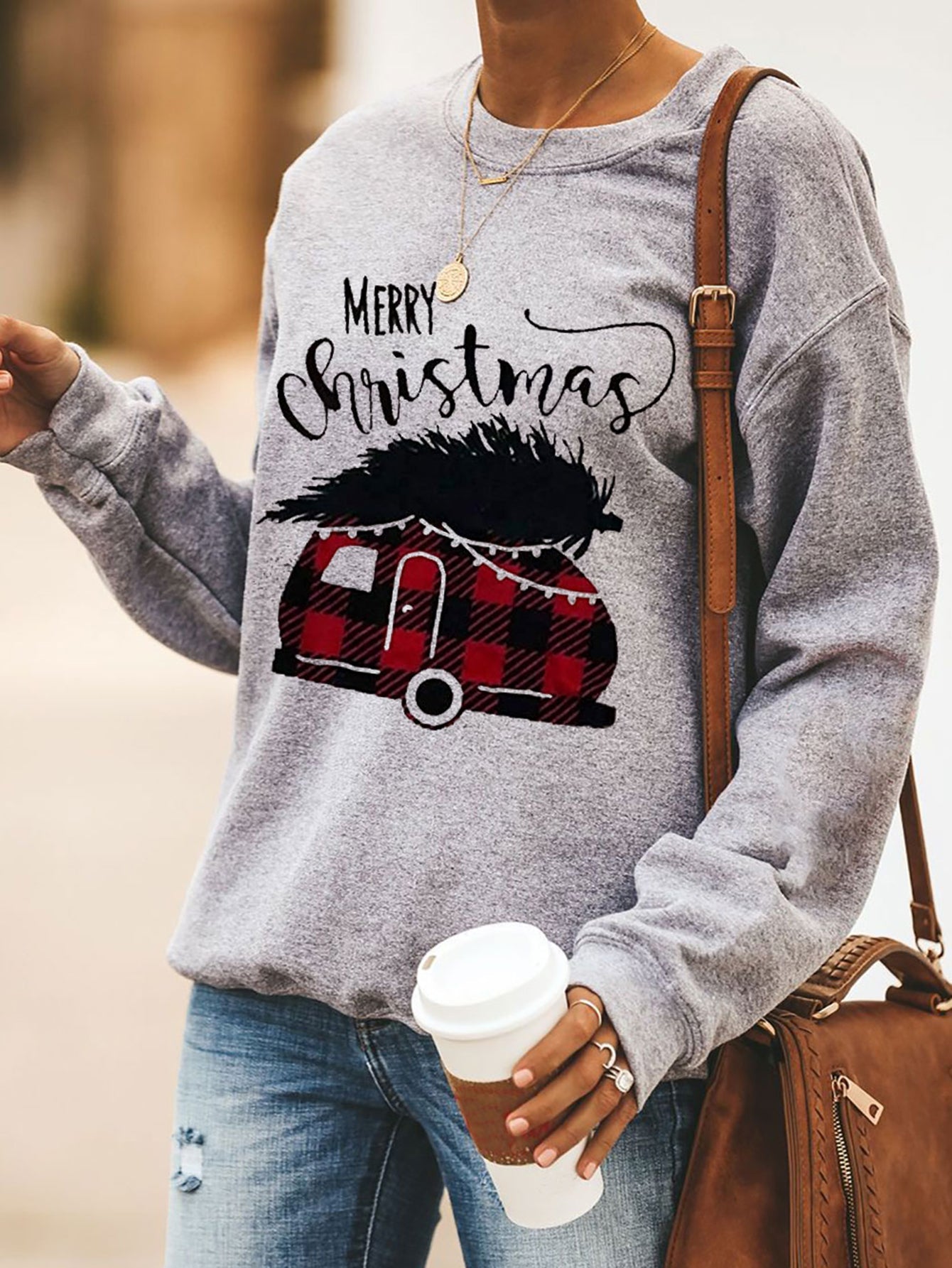 Cartoon Pattern Long Sleeve Crew Neck Top Sai Feel