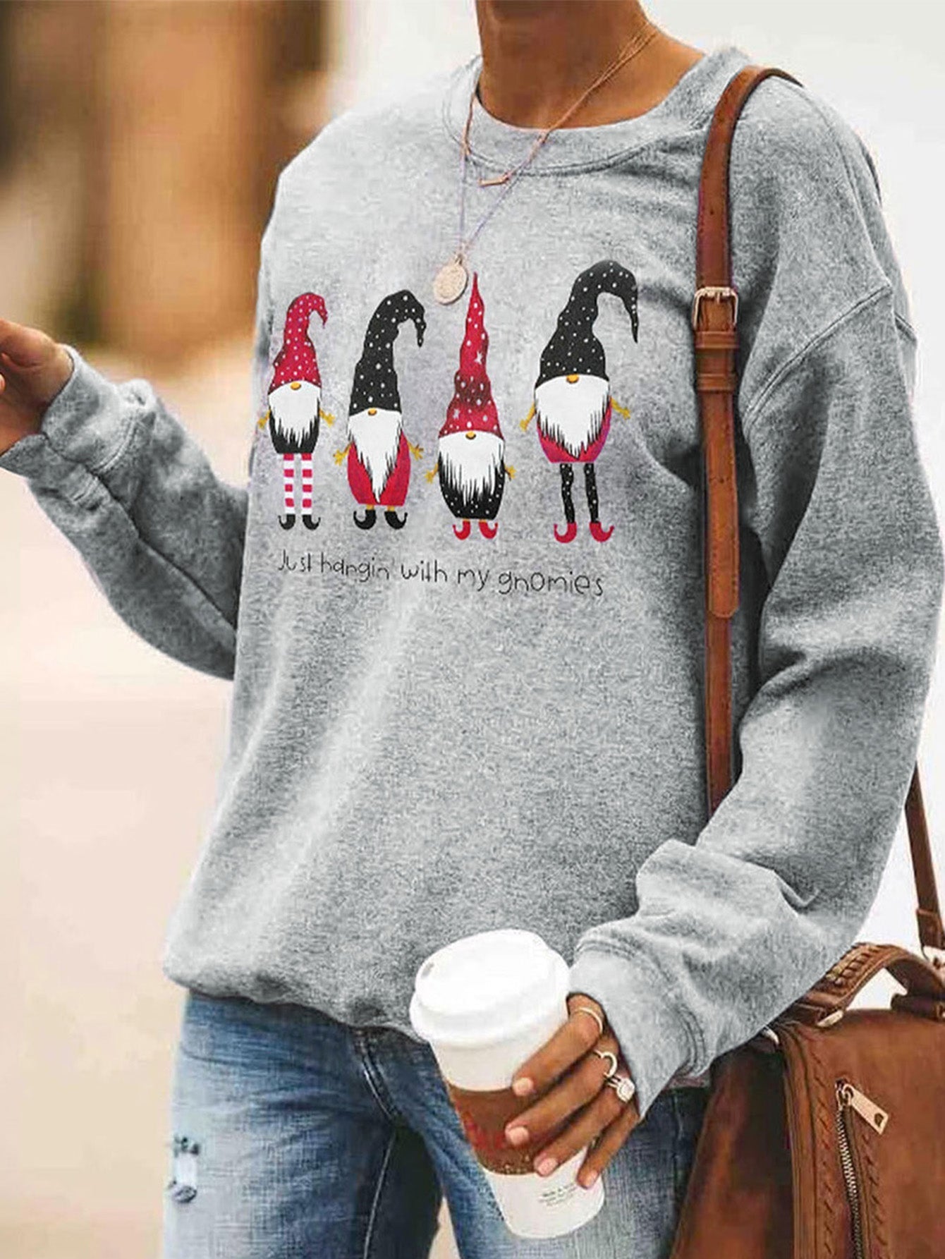 Cartoon Pattern Long Sleeve Crew Neck Top Sai Feel