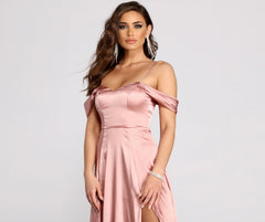 Cassia Lace-Up Back Off Shoulder Satin Dress Sai Feel