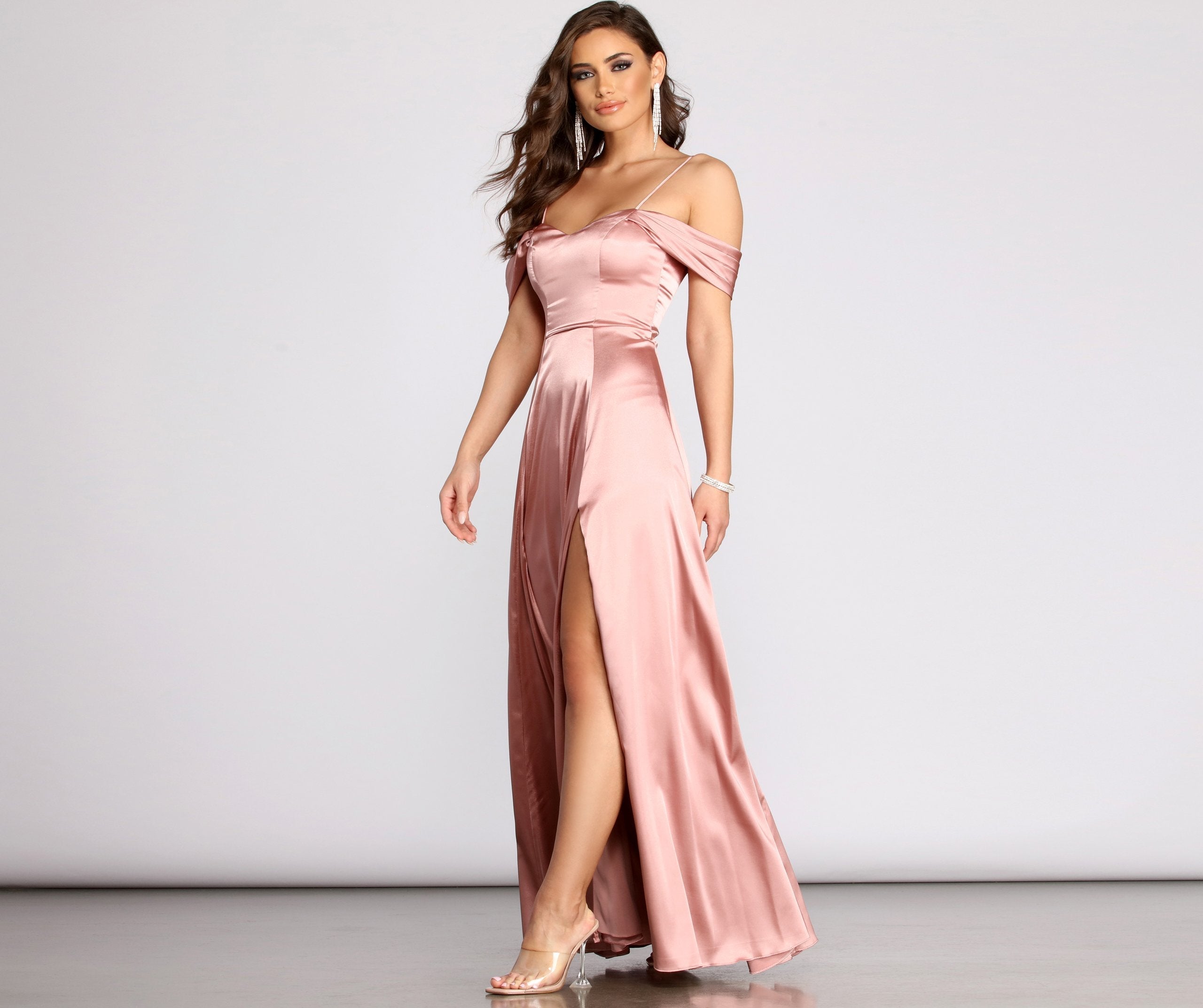 Cassia Lace-Up Back Off Shoulder Satin Dress Sai Feel