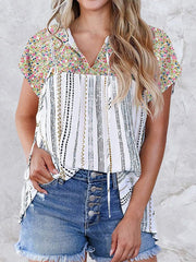 Casual Boho Print V-Neck Short Sleeve T-Shirt Sai Feel