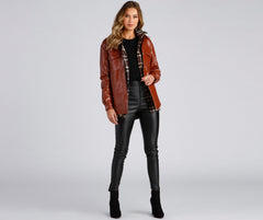 Casual-Chic Mood Faux Leather Shacket Sai Feel