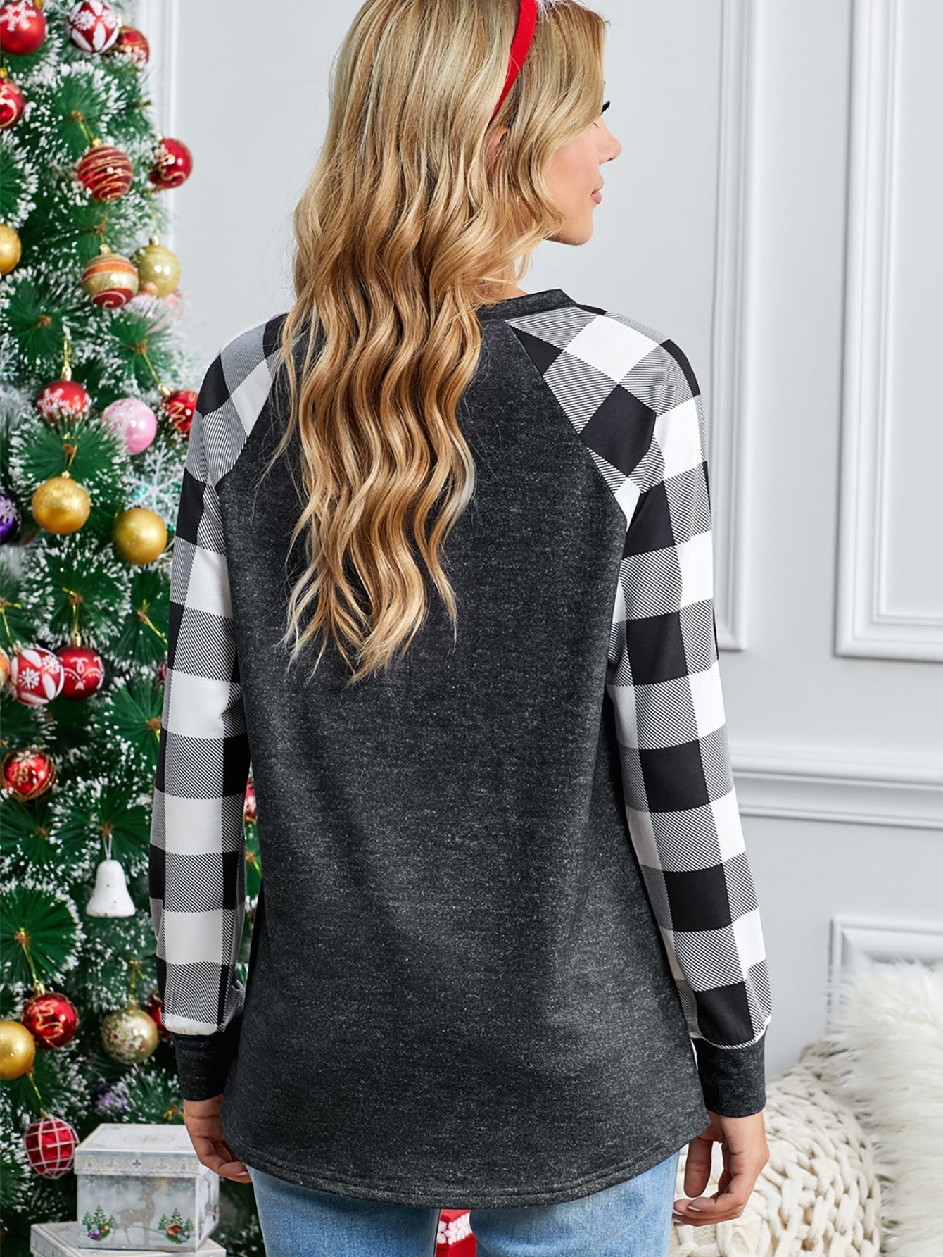 Casual Christmas Round Neck Long Sleeve Loose Pullover Sweater Tops Sai Feel