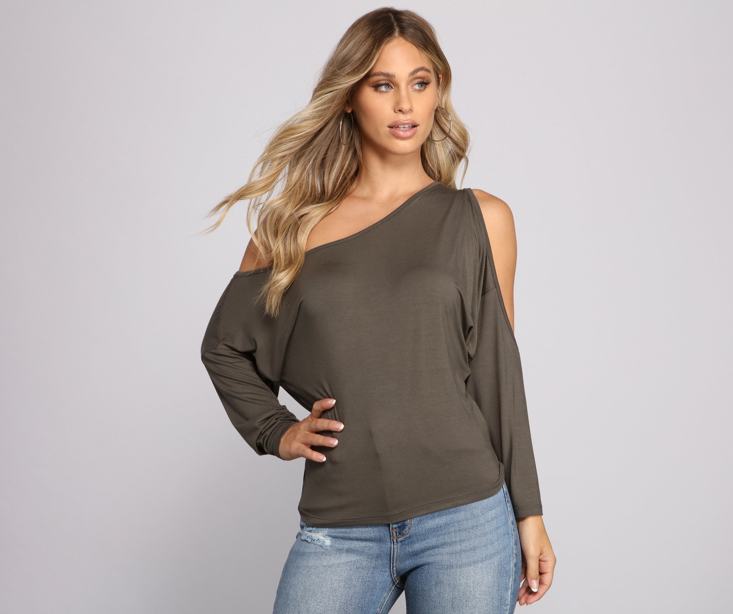 Casual Cold Shoulder Knit Top Sai Feel