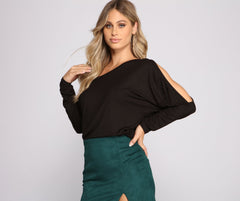 Casual Cold Shoulder Knit Top Sai Feel