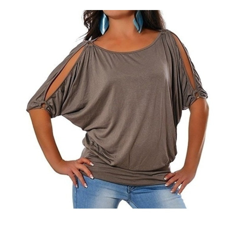 Casual Cold Shoulder Short Sleeve Cotton T Shirt Blouse Fashion Tops Sai Feel