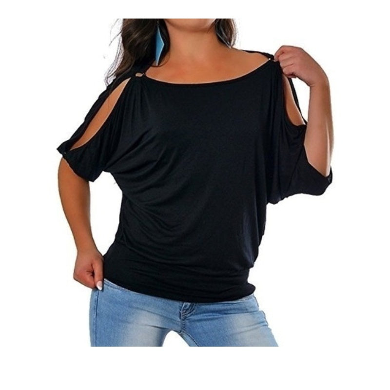 Casual Cold Shoulder Short Sleeve Cotton T Shirt Blouse Fashion Tops Sai Feel