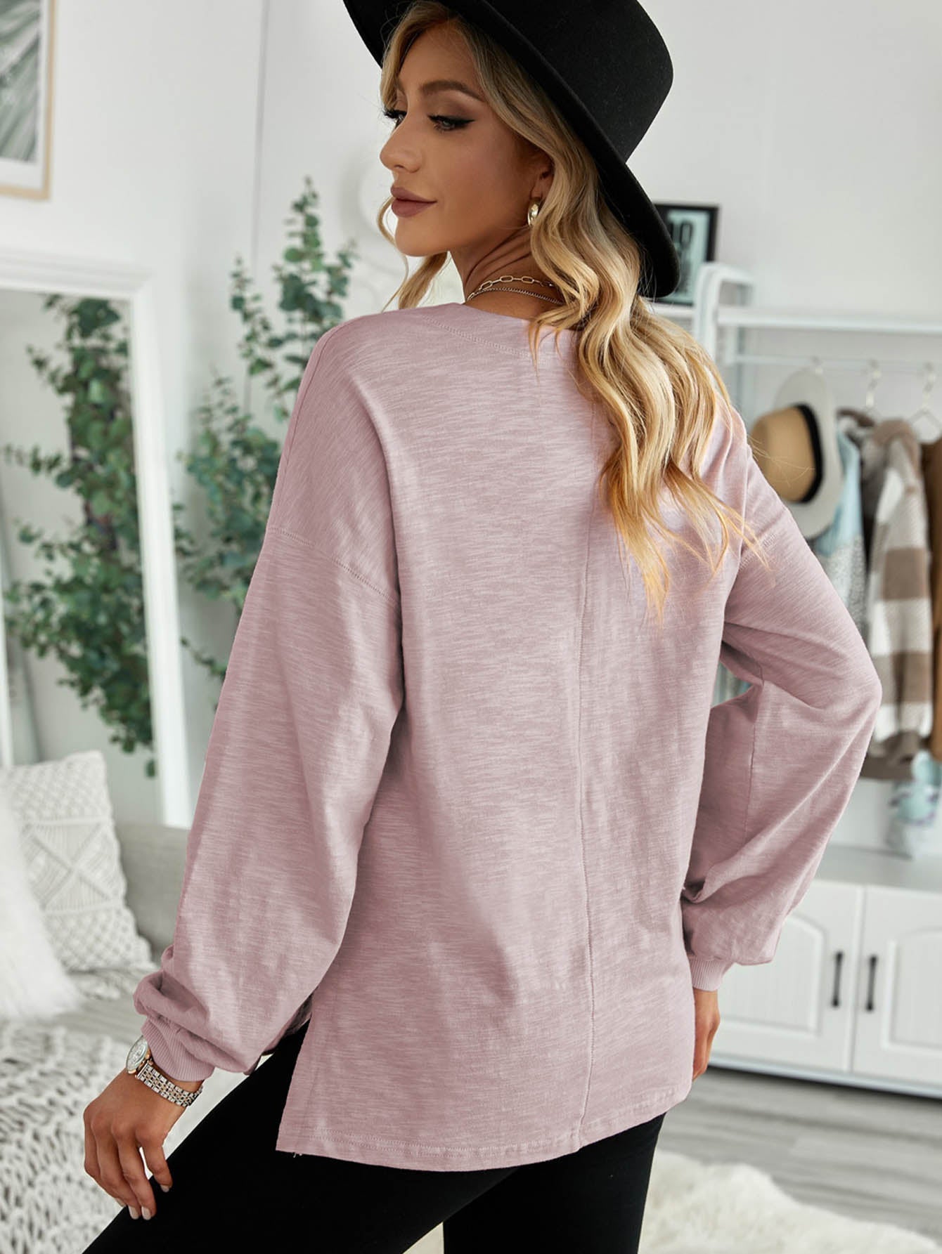Casual Fashion Solid Color Shirt Button Long Sleeve Top Sai Feel