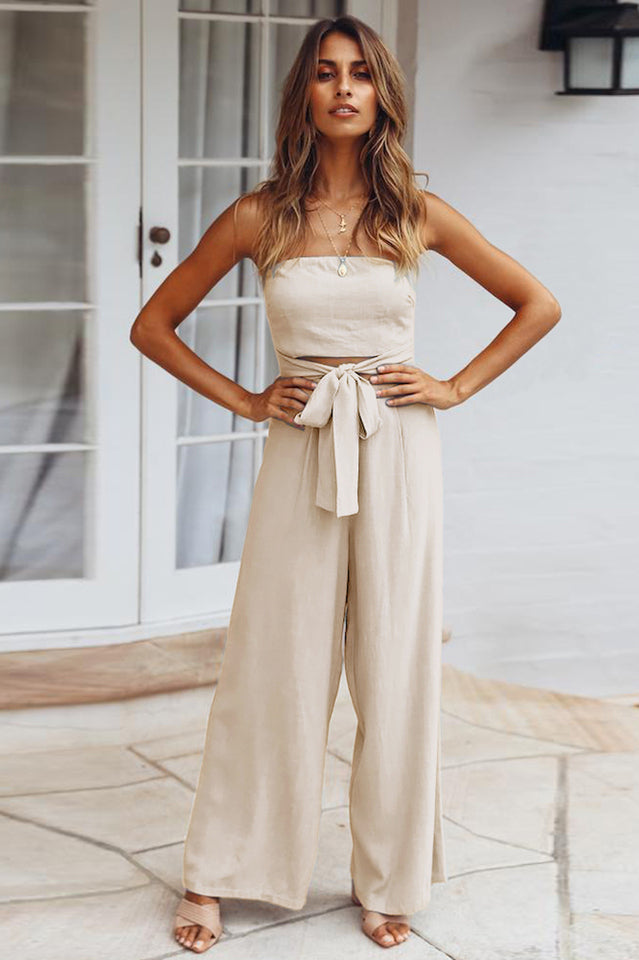 Casual Loose Strapless Belted Jumpsuit Sai Feel