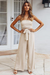 Casual Loose Strapless Belted Jumpsuit Sai Feel