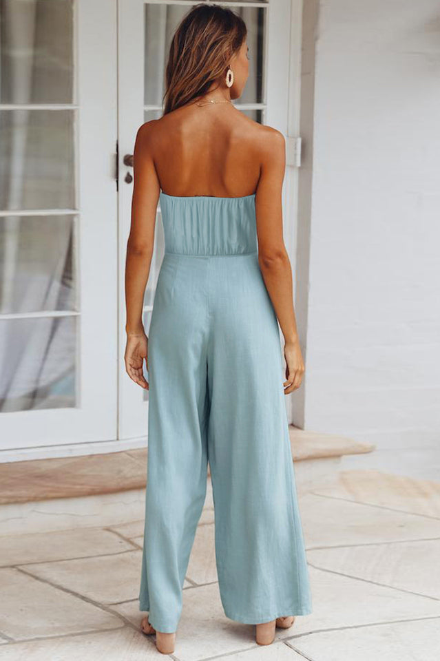 Casual Loose Strapless Belted Jumpsuit Sai Feel