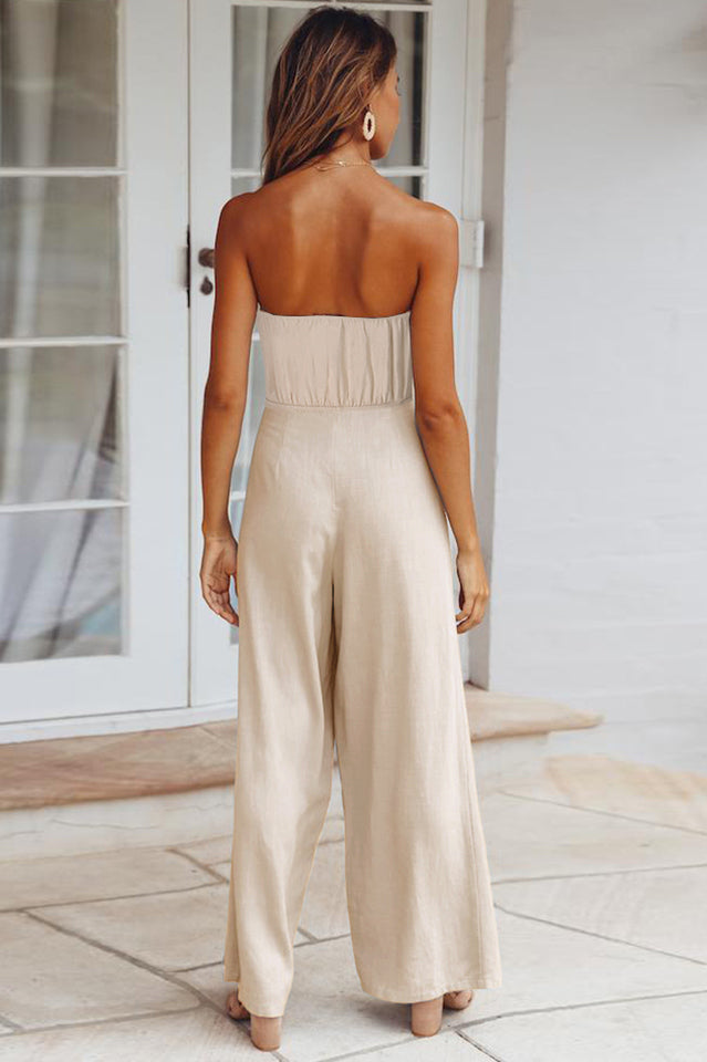 Casual Loose Strapless Belted Jumpsuit Sai Feel