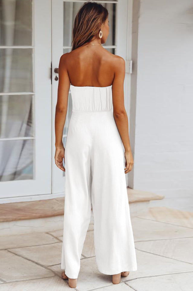 Casual Loose Strapless Belted Jumpsuit Sai Feel