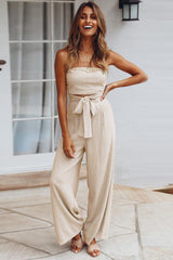 Casual Loose Strapless Belted Jumpsuit Sai Feel