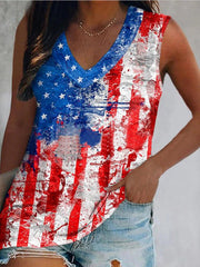 Casual Pentagram Print V-Neck Sleeveless Tank Top Sai Feel