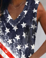 Casual Pentagram Print V-Neck Sleeveless Tank Top Sai Feel