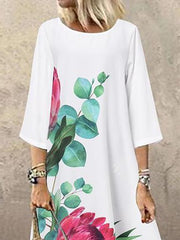 Casual Print Crew Neck Mid Sleeve Dress Sai Feel