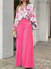 Casual Print Shirt & Wide Leg Pants Two Piece Set Sai Feel