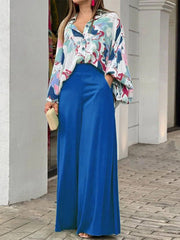 Casual Print Shirt & Wide Leg Pants Two Piece Set Sai Feel
