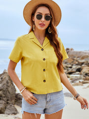 Casual Shirt Collar Yellow Cotton Top Sai Feel