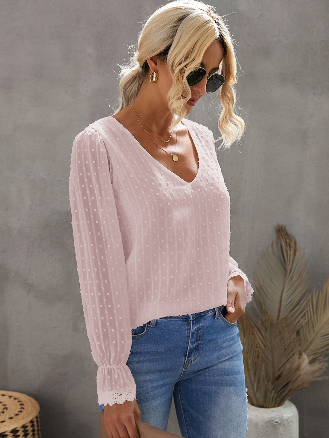 Casual Solid Color Shirt Dot Blouse Top Sai Feel