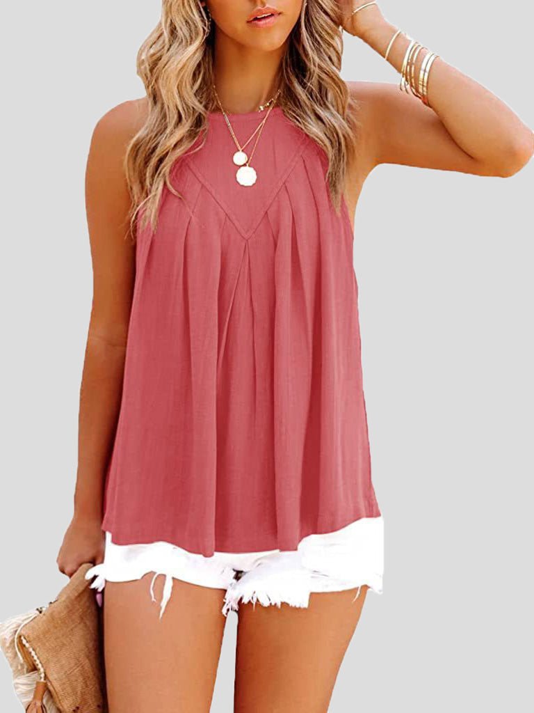 Casual Solid Halter Sleeveless Tank Top Sai Feel