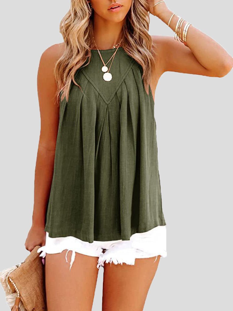 Casual Solid Halter Sleeveless Tank Top Sai Feel