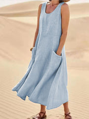 Casual Solid Pocket Sleeveless Dress Sai Feel