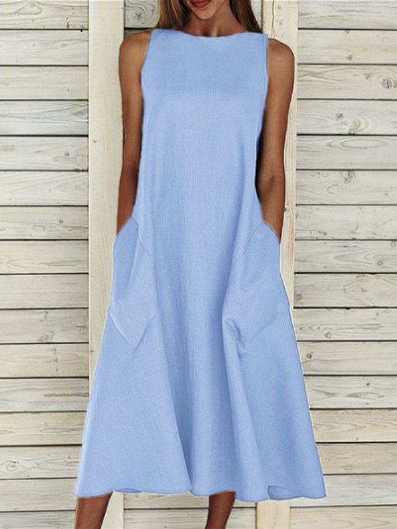 Casual Solid Sleeveless Pocket Dress Sai Feel