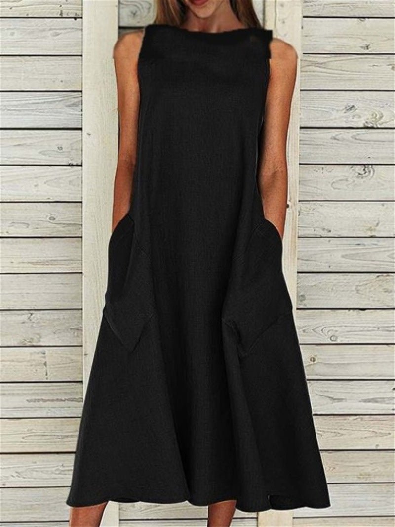 Casual Solid Sleeveless Pocket Dress Sai Feel