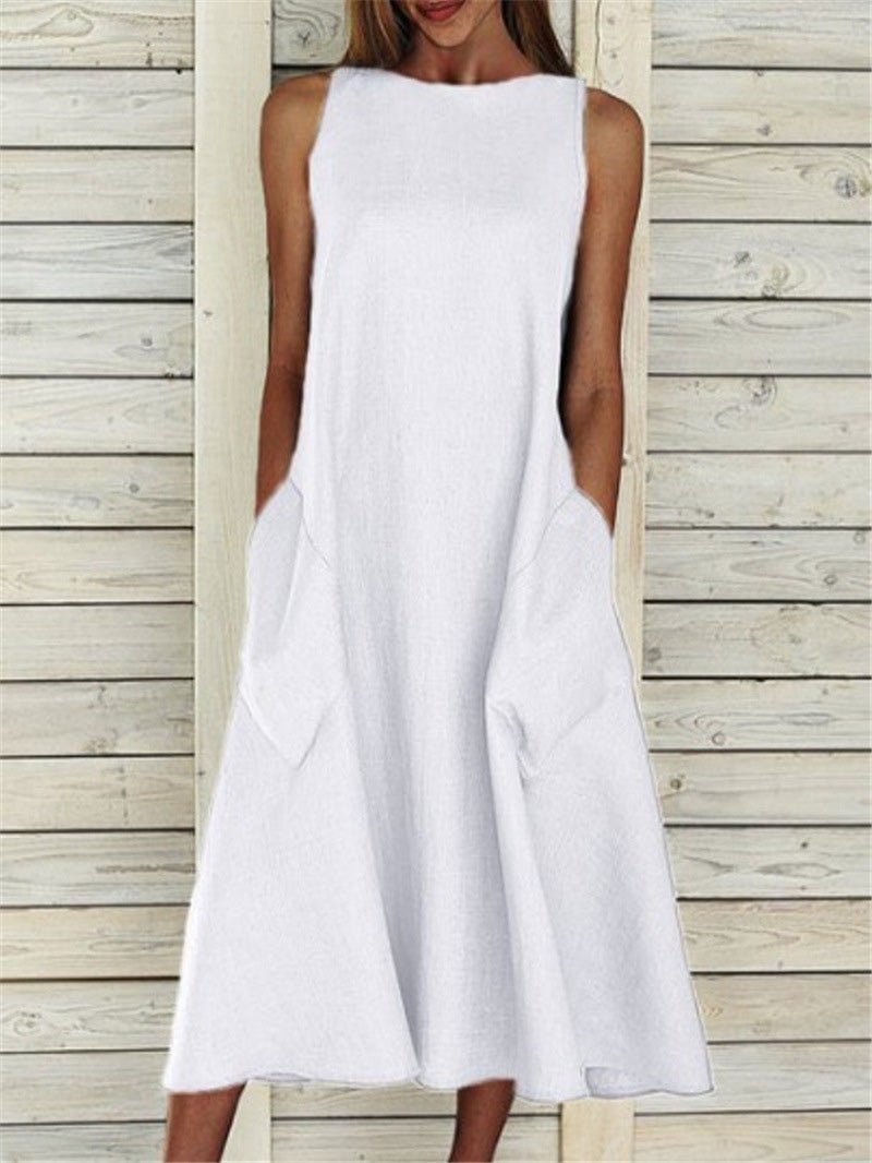 Casual Solid Sleeveless Pocket Dress Sai Feel