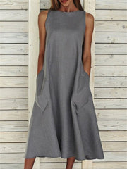 Casual Solid Sleeveless Pocket Dress Sai Feel