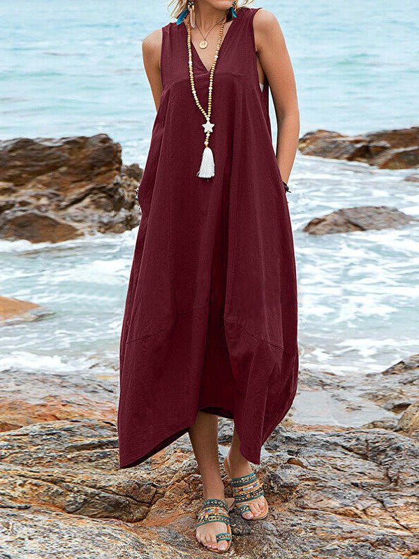 Casual V-Neck Sleeveless Pocket Dress Sai Feel