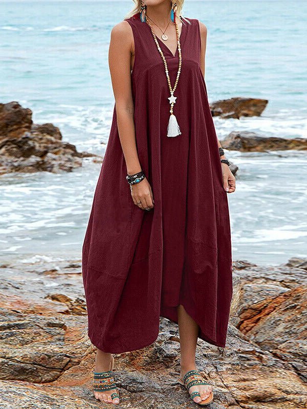 Casual V-Neck Sleeveless Pocket Dress Sai Feel