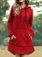 Casual solid color Hooded Pocket Hoodie Dress Sai Feel