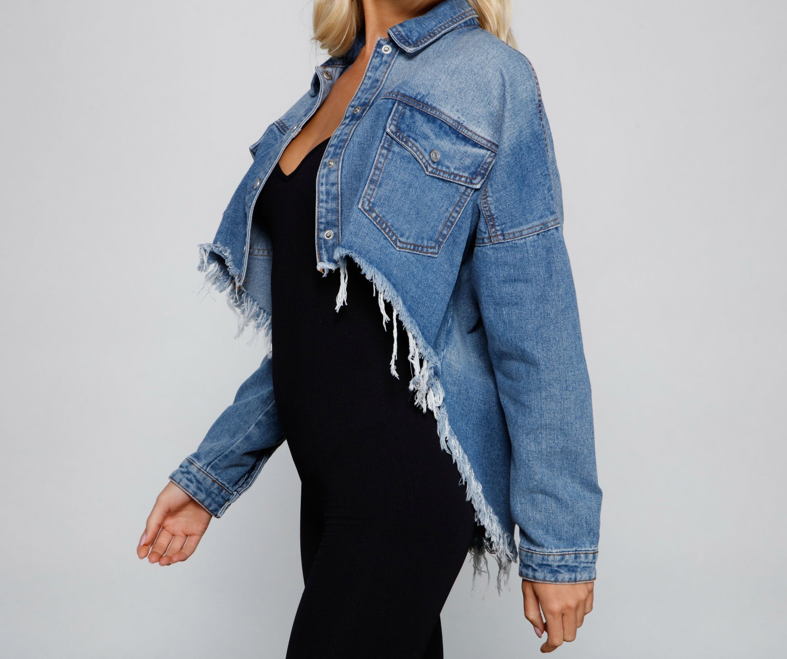 Casually Edgy High Low Cropped Denim Jacket Sai Feel