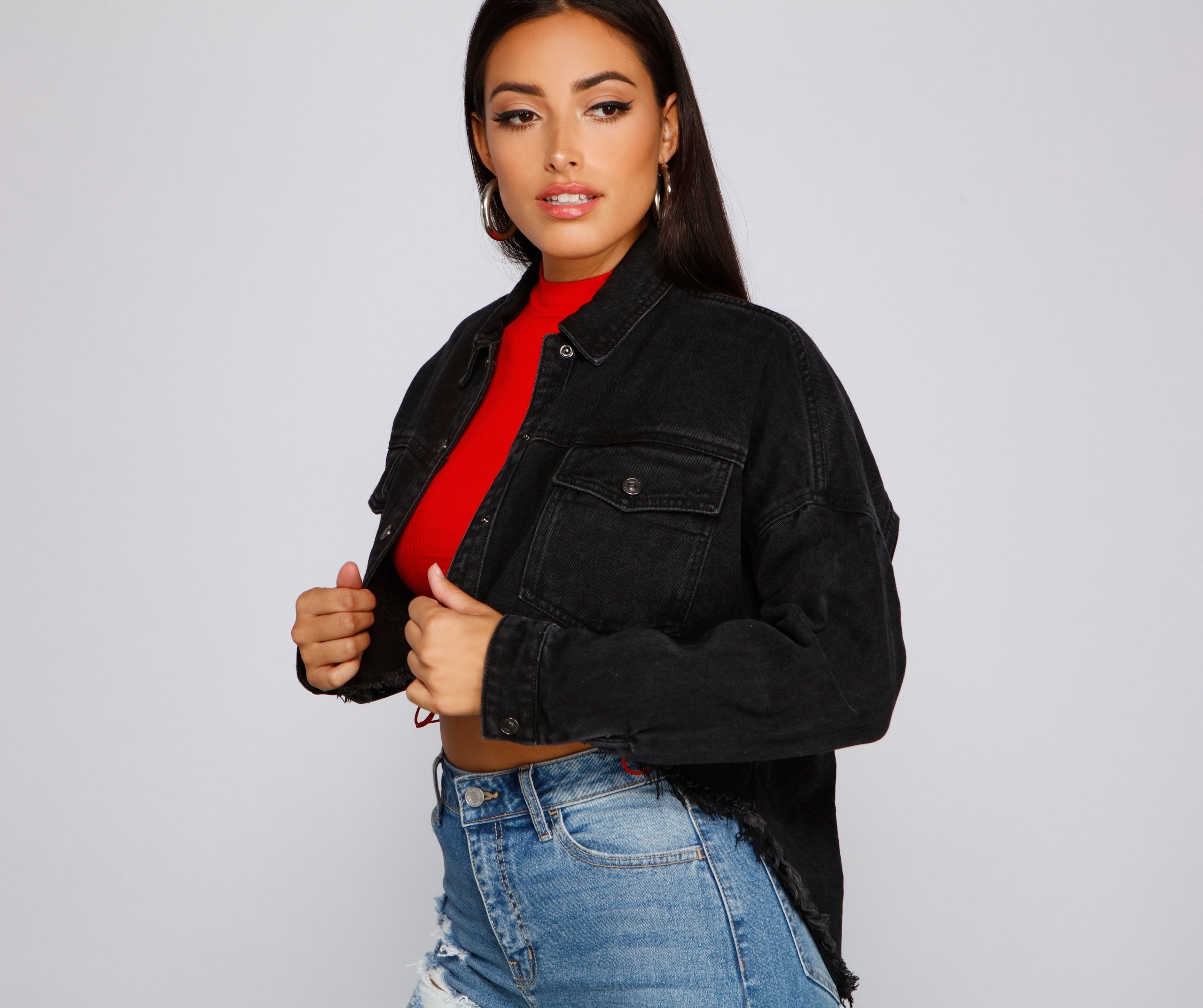 Casually Edgy High Low Cropped Denim Jacket Sai Feel