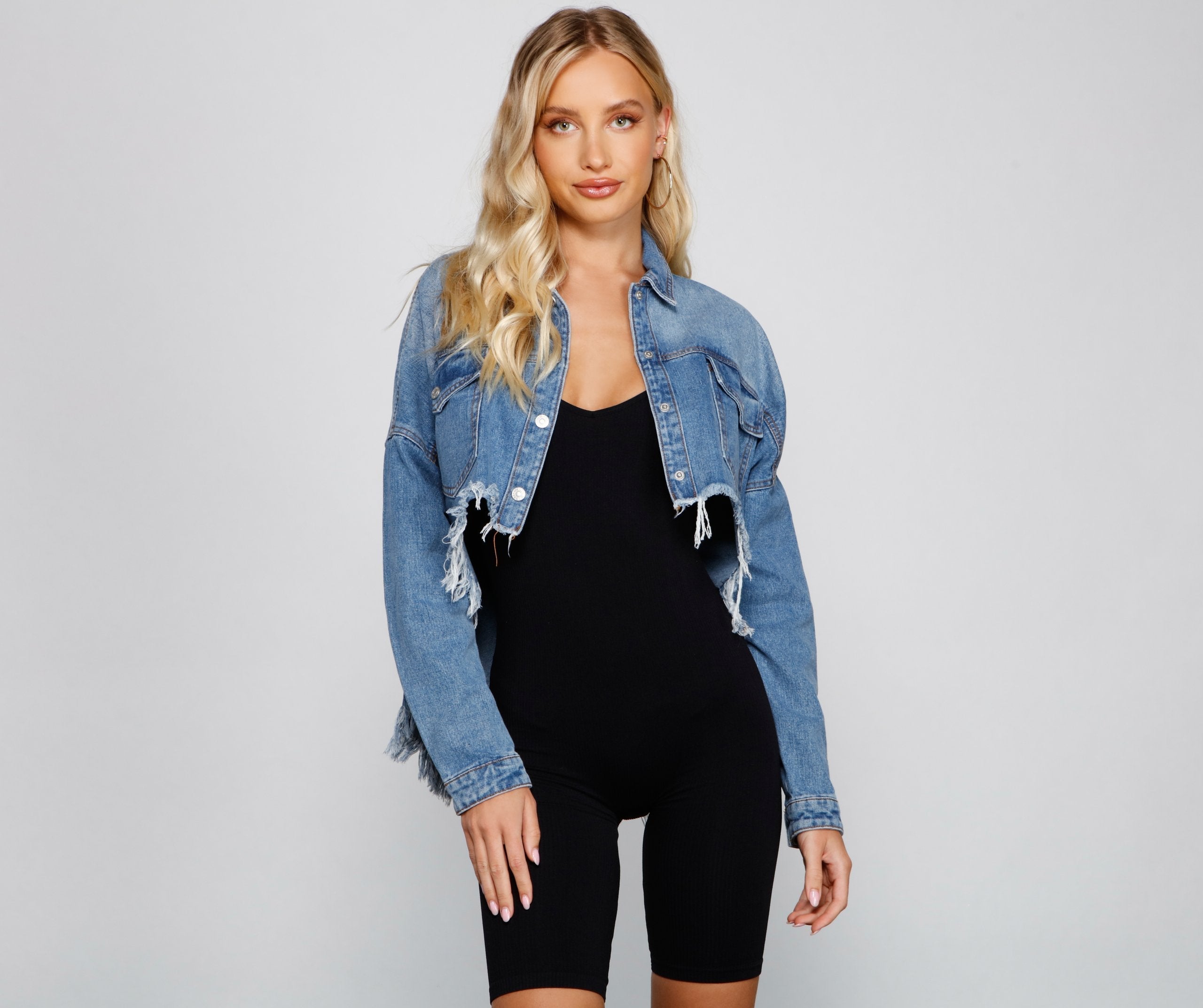 Casually Edgy High Low Cropped Denim Jacket Sai Feel